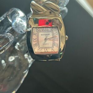 Gossip Silver-Tone Chained Designed Band/hinged Cuff w/Roman Numeral Watch 💛